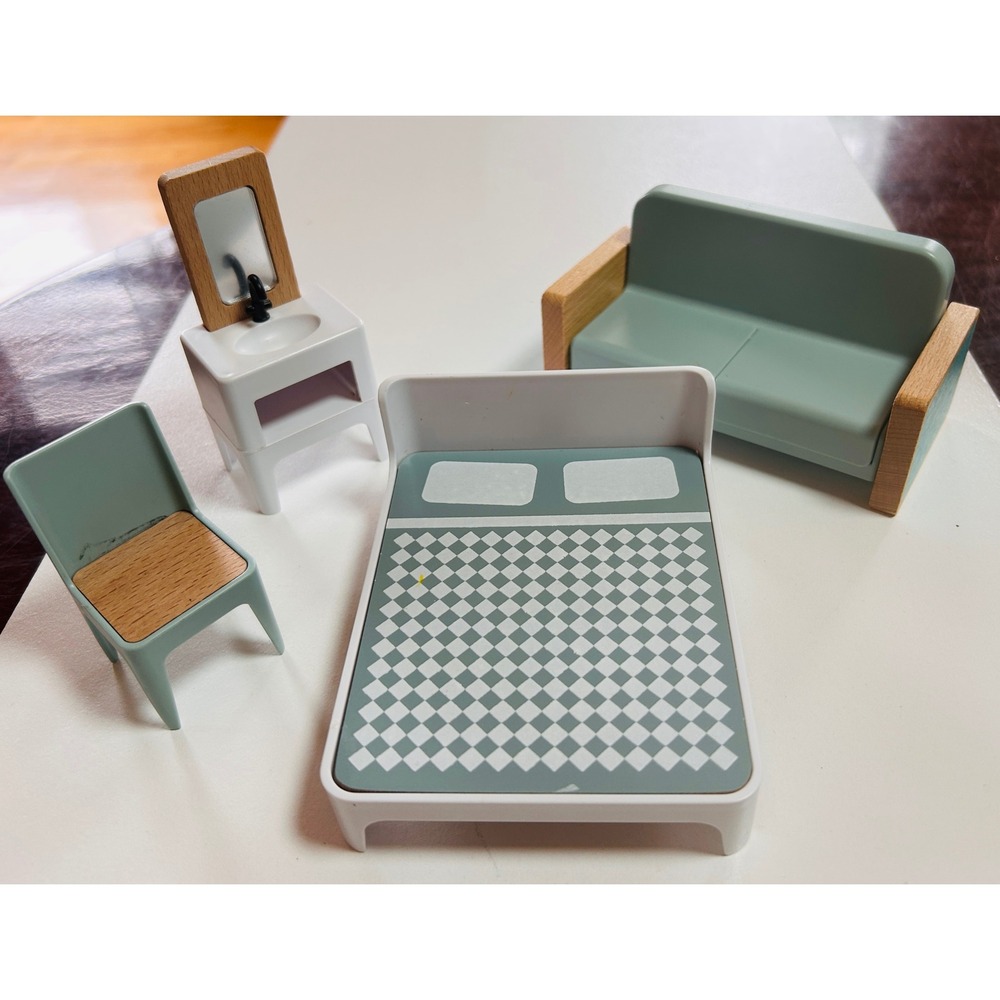 Modern Dollhouse Furniture Set Wood Plastic 1:12 Sage Green Scandi Aesthetic